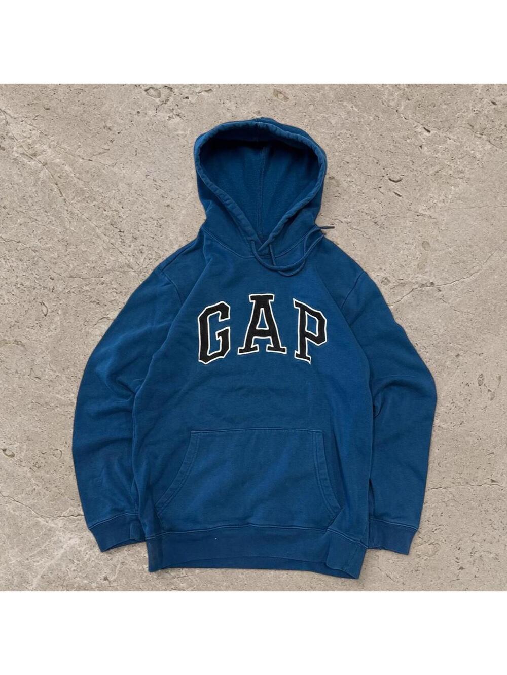 Beautiful vintage embroidered Gap blue hoodie with black arched logo
